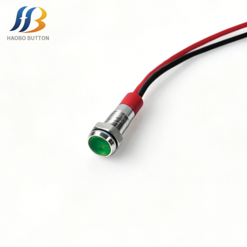 Metal Indicator LED, Flat Head, Pre-wired, Green