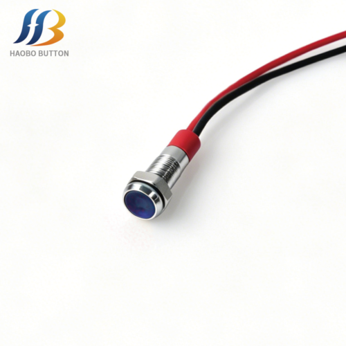 Metal Indicator LED, Flat Head, Pre-wired, Blue