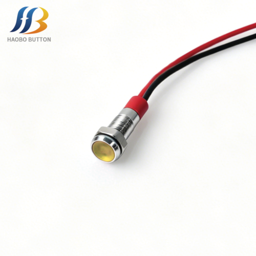 Metal Indicator LED, Flat Head, Pre-wired, Yellow