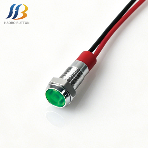 Metal Indicator LED, Domed Head, Pre-wired, Green