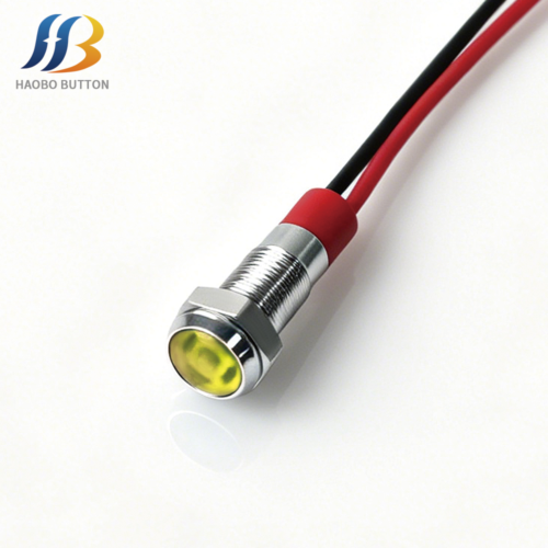 Metal Indicator LED, Domed Head, Pre-wired, Yellow